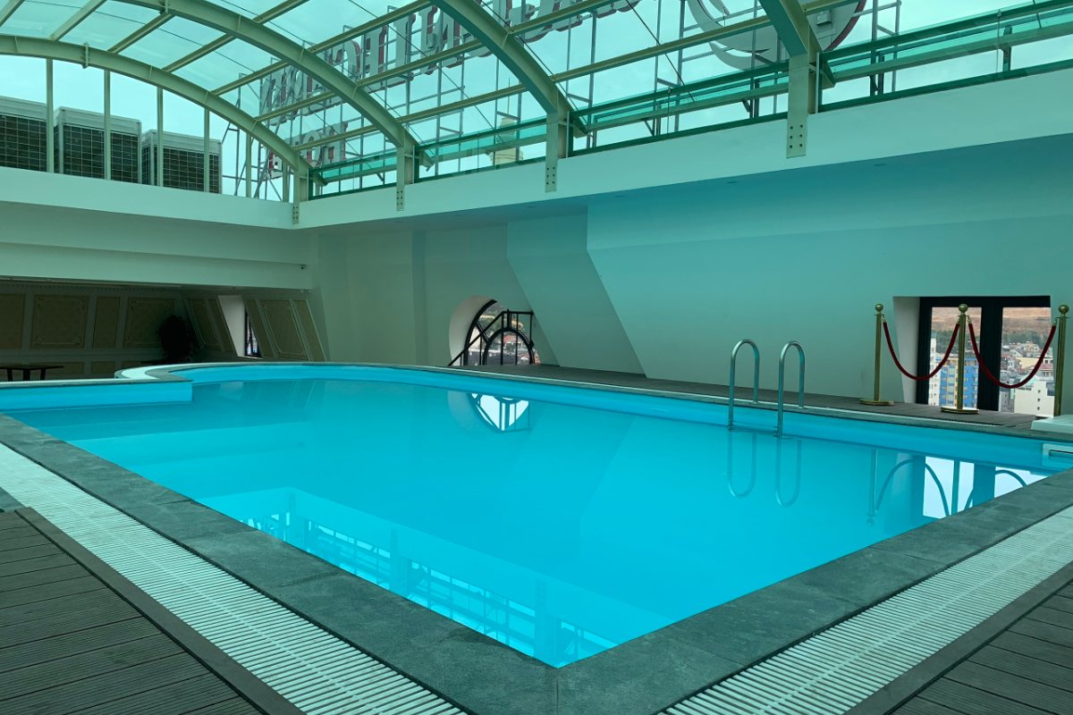 Four-season indoor pool on the 12th floor of Dragon Legend Hotel