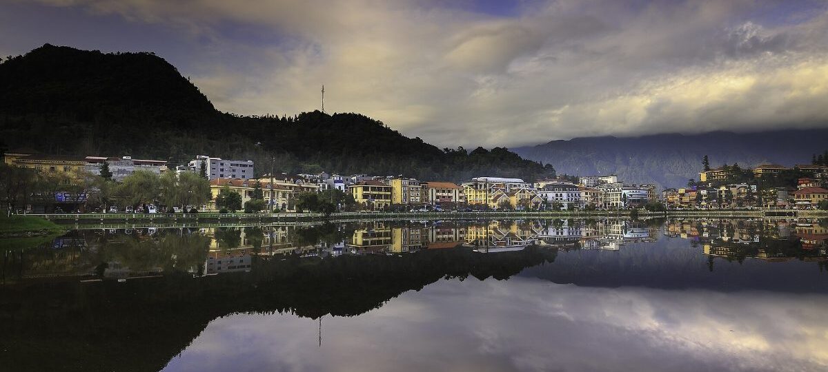 Sapa town and Sapa Lake in the evening, Lao Cai, northern Vietnam