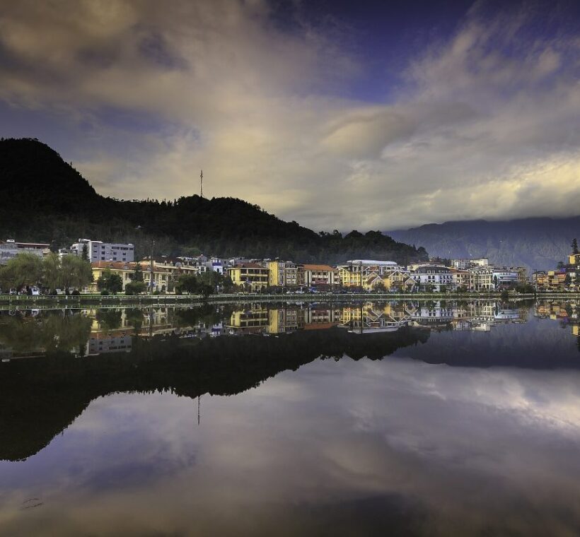 Sapa town and Sapa Lake in the evening, Lao Cai, northern Vietnam