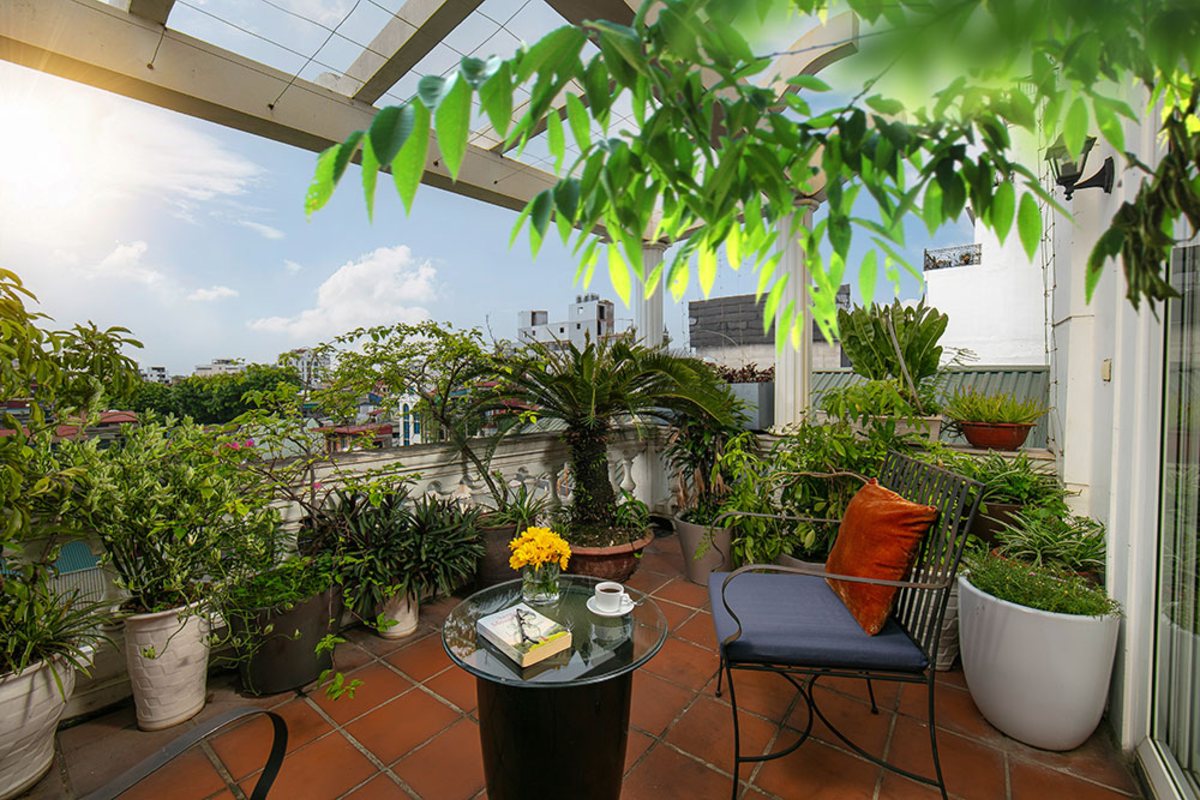 Terrace with plants at Hanoi Boutique Hotel & Spa
