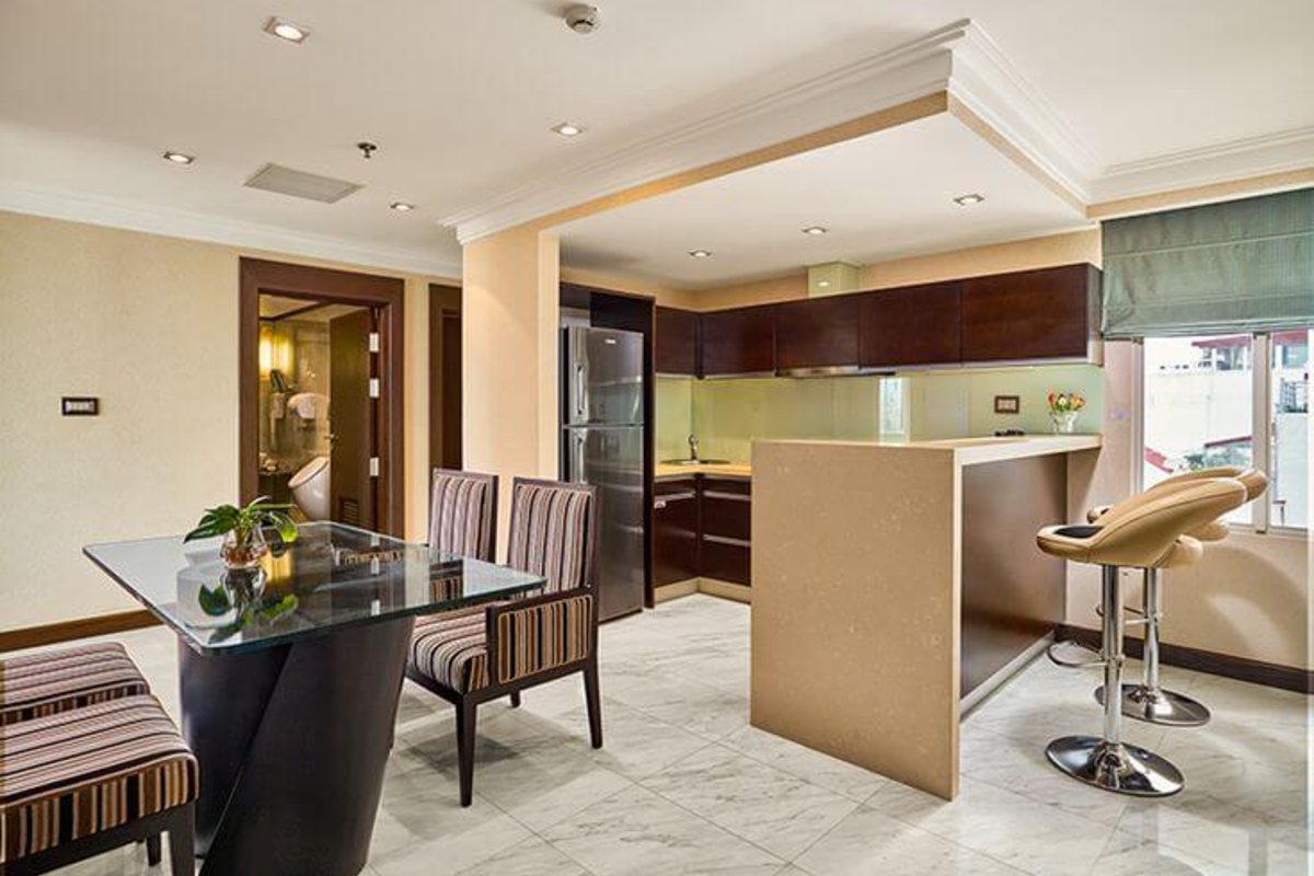 Kitchen and dining room of the Presidential Suite at Silk Path Hotel Hanoi