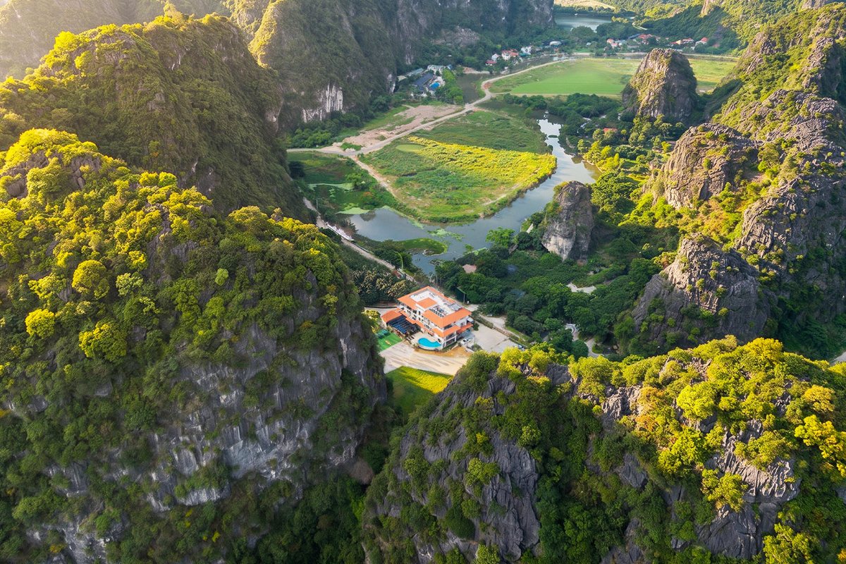 Aerial view of the Trang An heritage area near Heritage Charm Hotel Trang An