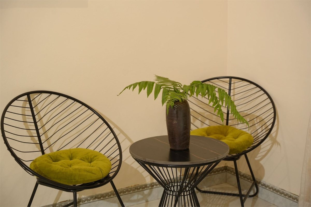 Balcony seating at Trang An Heritage Garden