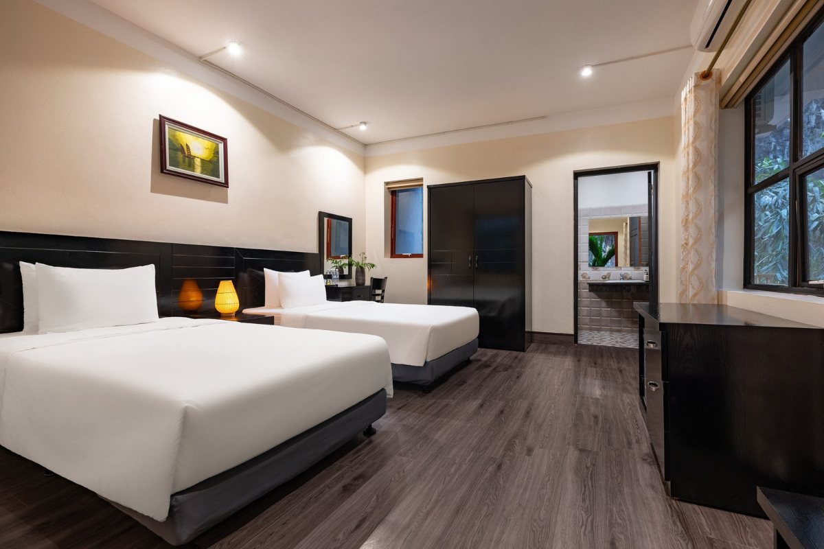 Deluxe Pool View room with two beds at Trang An Heritage Garden